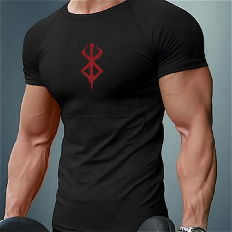 Base Layer Top - Kaos Kompresi Pria Bermotif, Lengan Pendek,