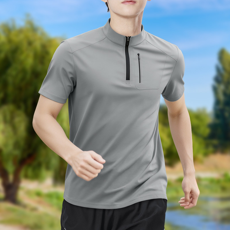 T Shirt Tight Fit - Kaos Pria Lengan Pendek Setengah Resleting,