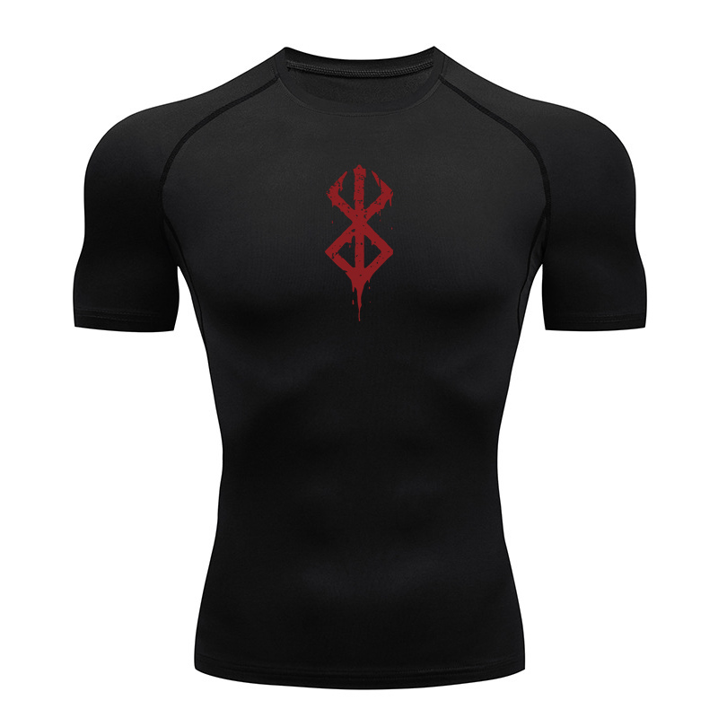 Base Layer Top - Kaos Kompresi Pria Bermotif, Lengan Pendek,