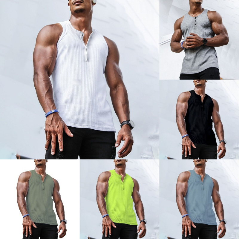 Undershirt Crew Neck - Kaos Henley Tanpa Lengan Pria dengan